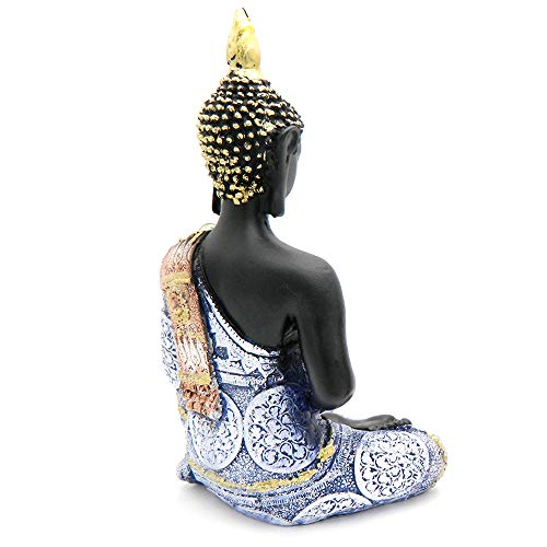 Estatua de Buda decorativa 8 pulgadas azul y dorado miniatura 3