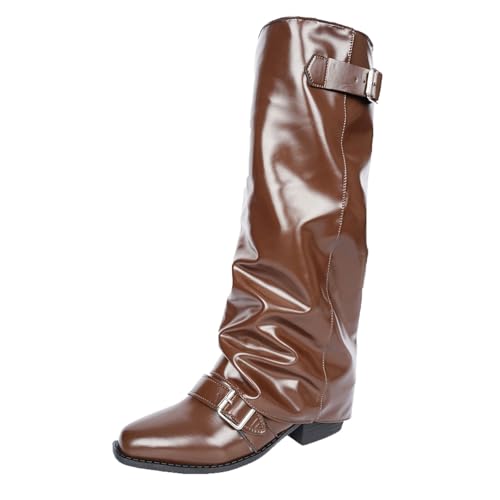 Bottes hiver femme cuir PU bout pointu et talon moyen stable
