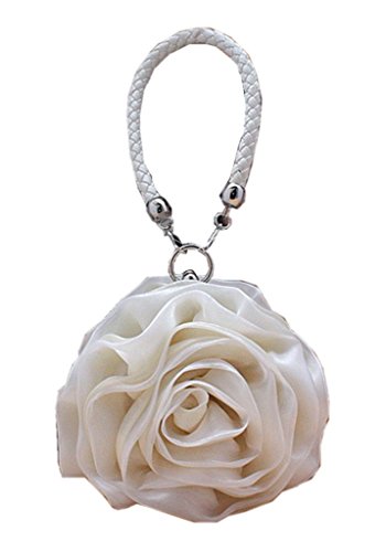 Womens Rose Shaped Wedding Handbag Party Purse Beige