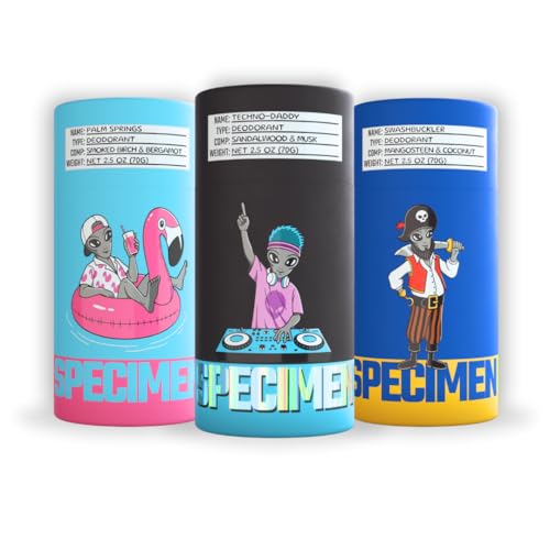 SPECIMEN - Men's Cosmic Commander Premium Deodorant Bundle | Pack of 3 Sticks | Natural Formula, Strong Scent, Sensitive Skin Friendly, Eco-Friendly Paper Packaging | Small Batch, Handmade