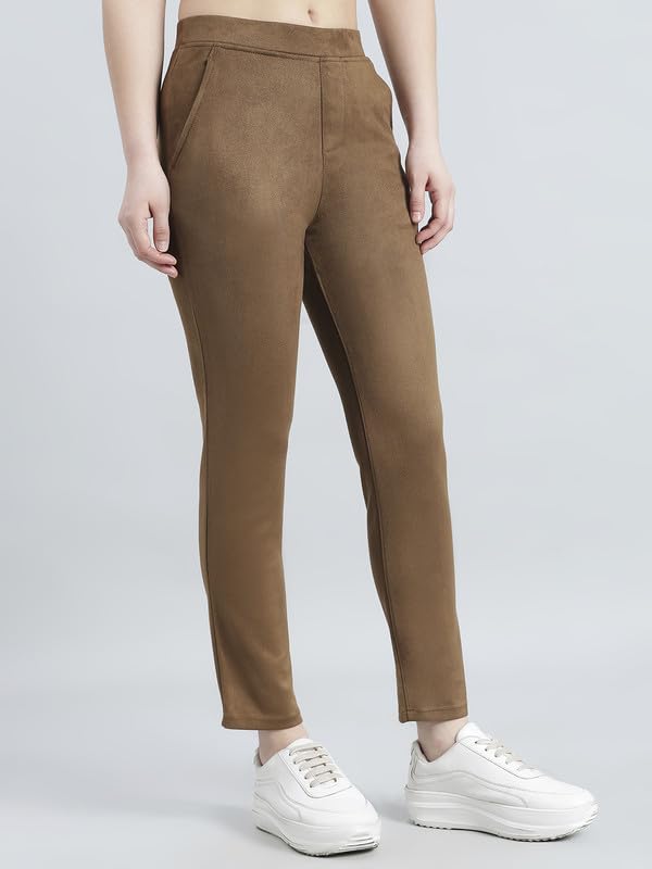 Image of GO COLORS Women Solid Mid Rise Suede Treggings