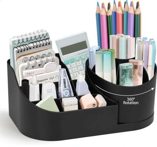 Image of Golden bird 360 Degree Rotating Desk Organizer Makeup Brush Organizers and Pencil Pen Organizers for Desk Desktop Storage Stationery Supplies Cute Pencil Cup Pot for Office School Home (BLACK)