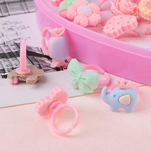 Beupy 36 Pieces Girls Kids Jewelry Rings Set With Box Adjustable Little Toddler Girl Cute Fruit Finger Rings Adjustable Pretend Play Toys Teen Jewelry Making Kit Party Favors Gifts #TOP3