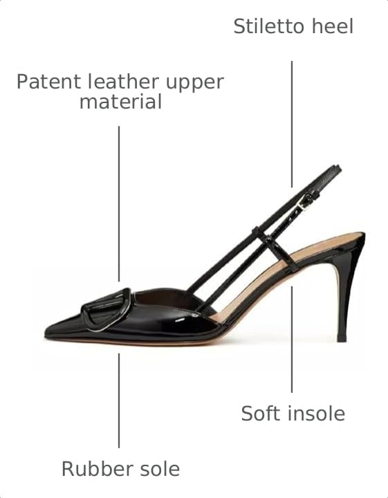 Image of BlingQueen Women Heeled Slingback Sandals Closed Pointed Toe Stiletto High Heels Patent Leather Pumps Slip-On Backless Evening Prom Party Dress Shoes