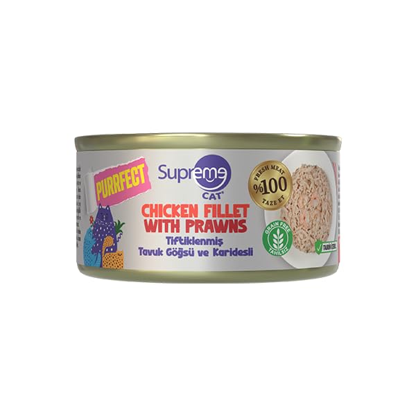 Purrfect Tavuk Göğsü & Karidesli Yaş Kedi Maması, Yavru ve Yetişkin Kediler için Tiftiklenmiş Yüksek Proteinli Yaş Mama 70 gr