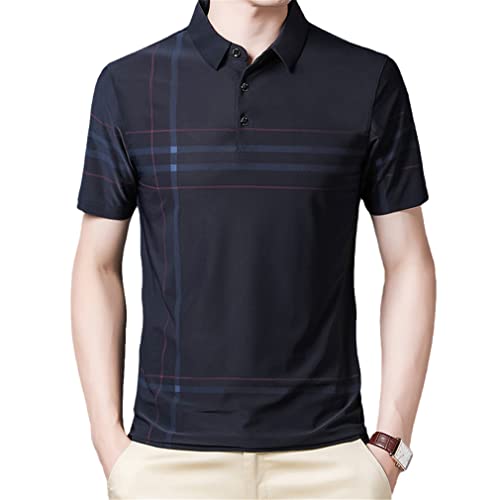 Lista de Camisas Caballero del mes. 48 Camisas polo de seda de hielo para hombre, de manga corta, para negocios e informales, para hombre fino, marino, XX-Large
