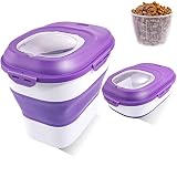 SUT Foldable Food Storage Container with Measuring Cup, Lid&Wheels, 15 Lbs Dog Cat Pet Food Storage