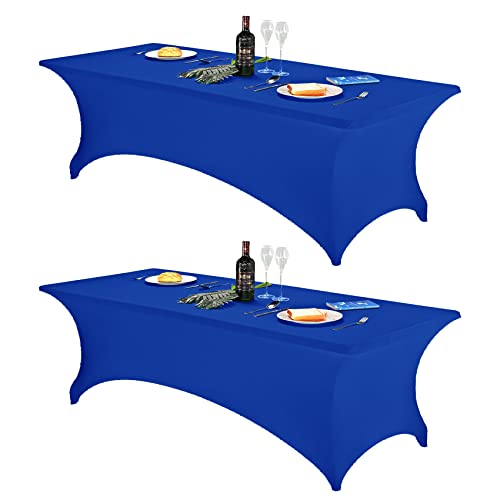 Image of FORLIFE 2Pack Spandex Table Covers for 8ft Rectangular Tables, Fitted Tablecloth, Stretch Patio Table Cover for Wedding, Banquet, Party (Royal)