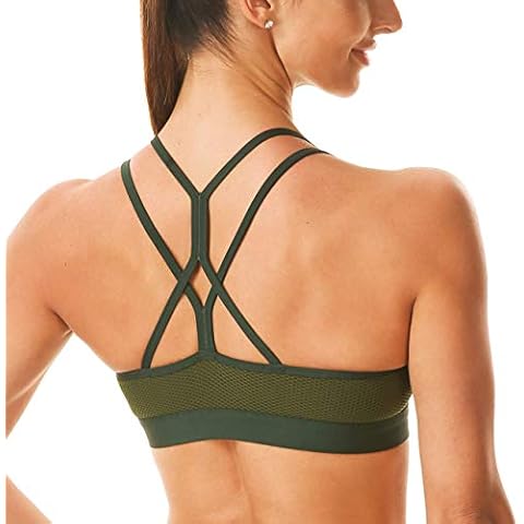 Rocorose Women Cross Back Sports Bra with Removable Cups Strappy Wirefree Workout Yoga Bra Top,Dark Green,M Cover