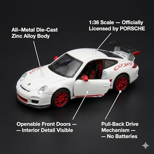 Image of Wizplex Kinsmart Porsche 911 GT3 RS 1:36 Scale Officially Licensed Die-Cast Metal Car Model - Pull-Back Action Openable Doors Race Car Collectible Toy for Kids