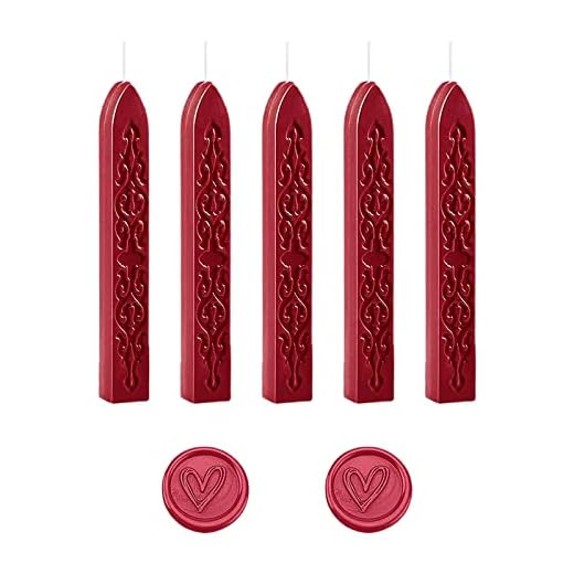 Lacre Rojo, Lacre para Sellos, 5 Piezas Sellando Palos de Cera con Mecha, Barras de Cera para Lacrar, Vintage Cera de Sellado, Tira de Cera para el Sellado de Sobres, Varillas de Cera para Cera