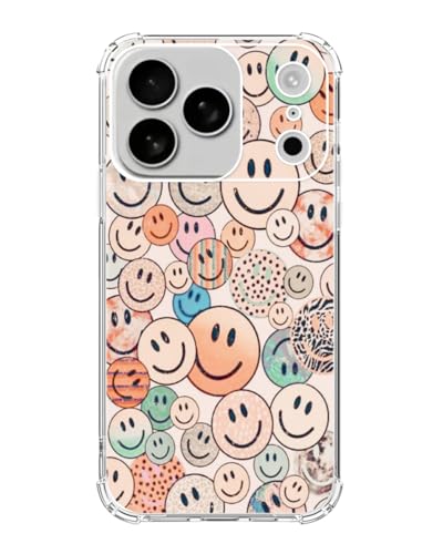 Mofreore Smile Face Phone Case Compatible with iPhone 17 Pro, Cute Hippie Aesthetic Peachy Smiling Phone Cover for iPhone 17 Pro