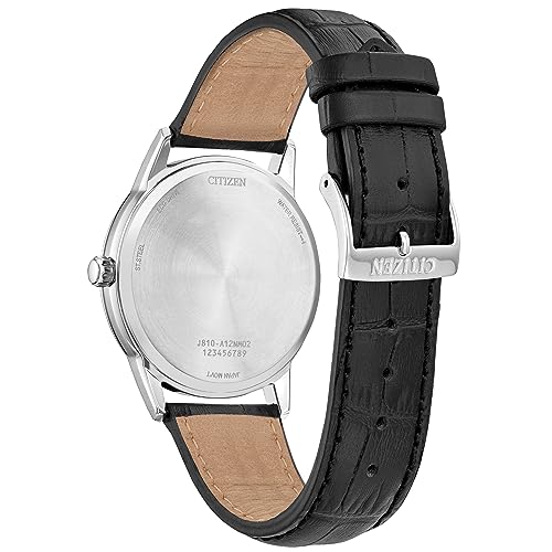 Image of Citizen Men's Classic Eco-Drive Leather Strap Watch, 3-Hand Date