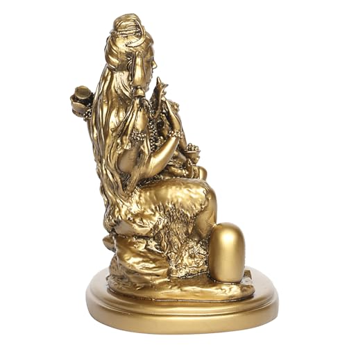 Image of ARTVARKO Lord Shiva Parvati and Ganesha Resin Murti Shiv Family Parivar with Shivling Idol Gold Color 6.5 Inch.