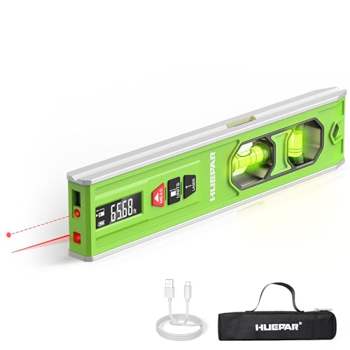 Huepar 3-in-1 Laser Level /65Ft Laser Distance Measure/Magnetic Torpedo Level 9 in Spirit Level with LED Display and Lighted Bubble USB-C Rechargeable Magnetic Laser Leveler Tool - VJ10