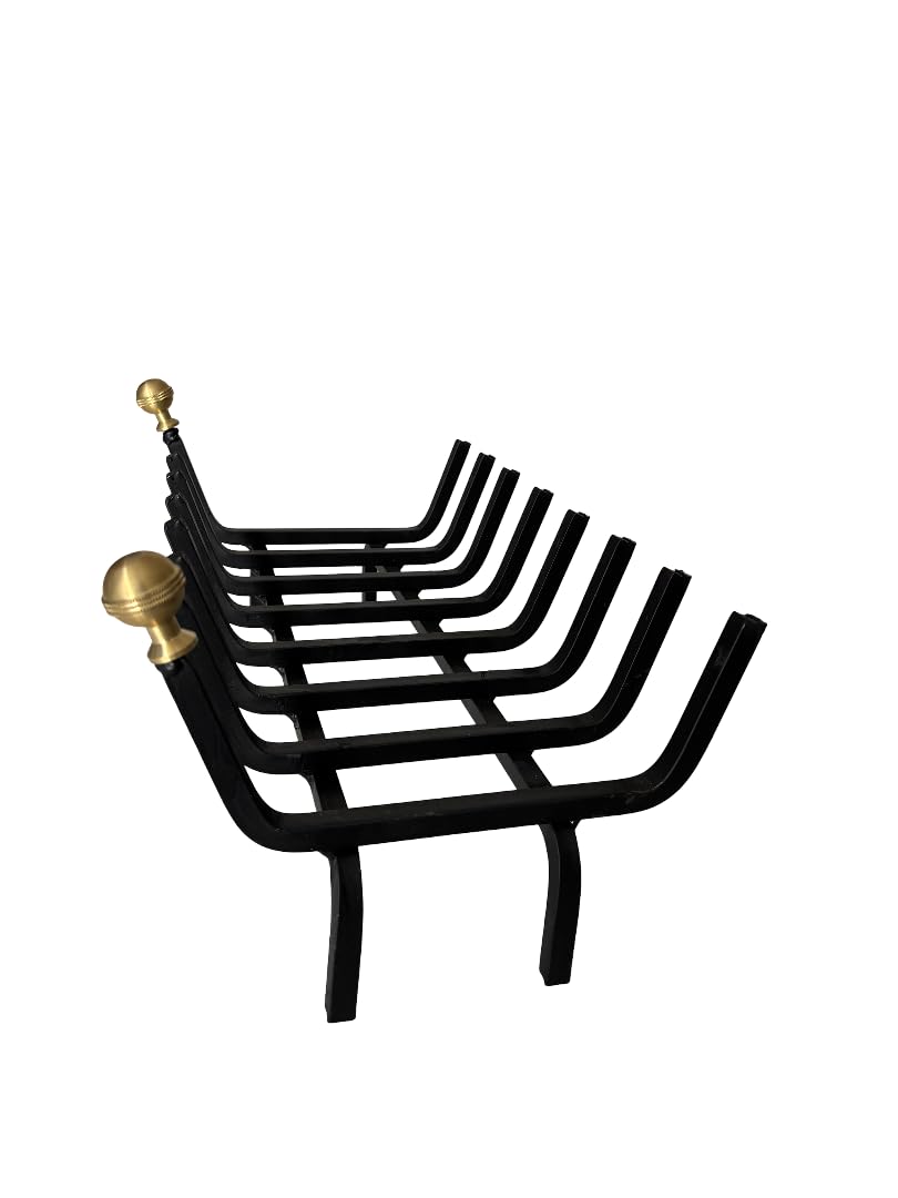 BRUCIALEGNA POGGIALEGNA LEGNA IN FERRO PESANTE PER CAMINO CON POMELLI IN OTTONE (60x30x26h cm)