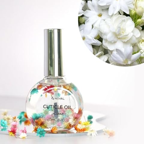 NOVAL Cuticle Oil with Flowers for Nails, Brush Cuticle Oil for Nail Growth, Moisturizing, Strengthening Oil for Cuticles, with Natural Flower, 1 fl.oz (Jasmine) Cover