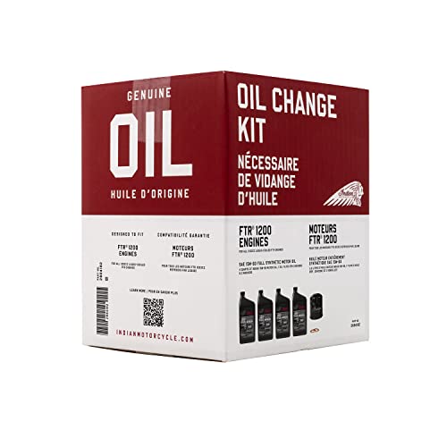 Indian Motorcycle Oil Change Kit for Specific FTR Models Including 1200, S, Rally, Sport, Carbon and More, Includes 4 Quarts 15W-60 Full Synthetic Motor Oil, 1 Oil Filter, 2 Washers - 2884182