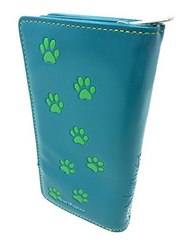 Shag Wear Fluffy Cat Green-Eyed Kitty Large Wallet for Women and Teen Girls Vegan Faux Leather Teal 7"2