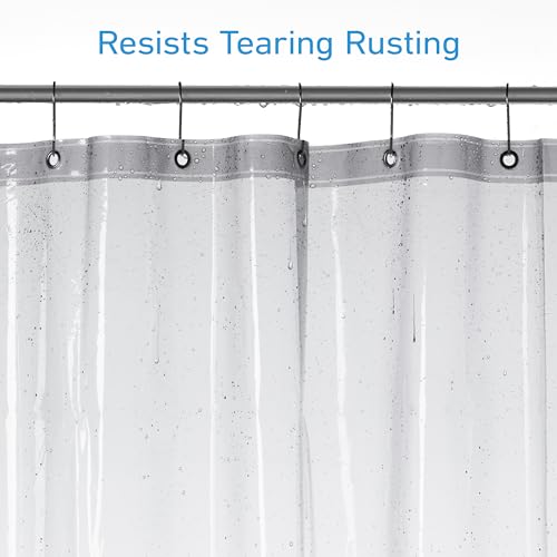 Image of EHZNZIE Clear Black Shower Curtain Liner 72x72, PEVA Waterproof Bath Curtain, No Chemical Smell, 3 Weighted Magnets, Durable with Rustproof Metal Grommets