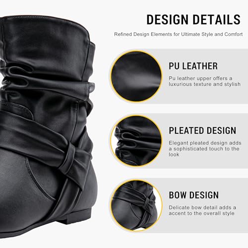 Image of Vepose Women's Slouch Ankle Boots, Flat Low Heel Side Zip Booties 939A