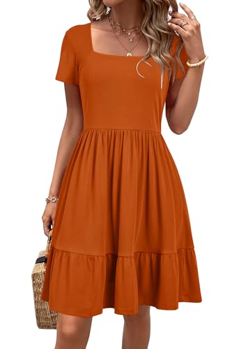 Image of Newshows Women's 2026 Summer Casual Square Neck Ruffle A Line Beach Vacation Sundress Work Business Dress with Pockets