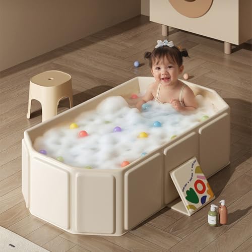 Collapsible Baby Bathtub, 75x45x25cm PVC Foldable Baby Bathtubs with Outfall & Support Feet, Portable Infant Bath Tub for Toddlers 0-8 Years Old