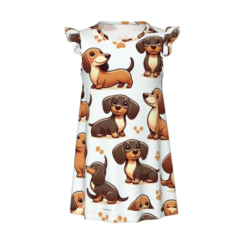 Augenstern Flutter Sleeve Nightgown Cute-Dachshunds-Paw-Print Soft Sleepwear Nightdress