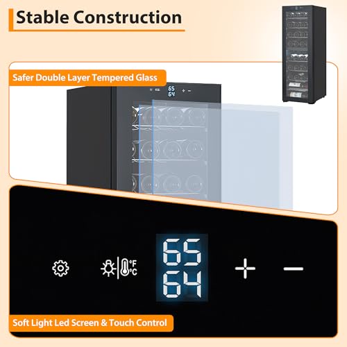 Wine Cooler Refrigerator 21 Inch 39-Bottle Capacity,Built-in or Freestanding,Silent Constant-Temp,Sliding Shelves,Reversible Glass Door