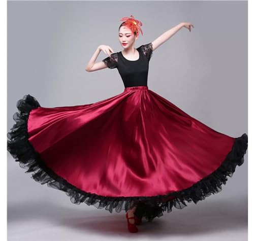 Saia feminina de chiffon para dança do ventre, saia de corrida longa rodada flamenco flamenco de sal