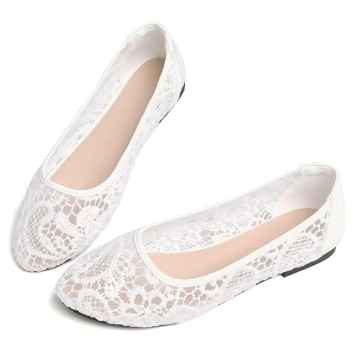 WENJIAZHIZHI Women's Ballets Flats Round Toe Foldable Lace Wedding Flats Comfortable Bridal Dressy Shoes4