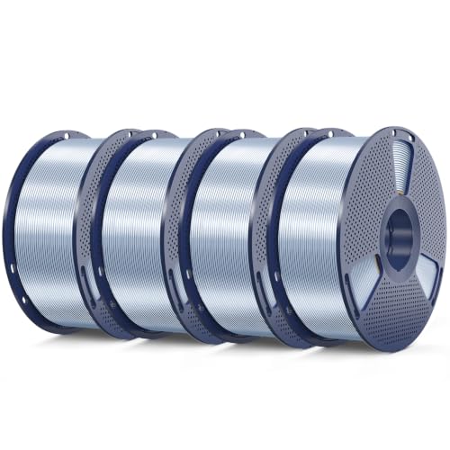 Image of SUNLU Silk Pla Plus Filament 4kg Bundle, Shiny Silk Surface Pla+ 3D Printer Filament 1.75mm ±0.02mm, Glossy 3D Printing Filament, 1kg Spool, 4 Packs. (Sliver x4)