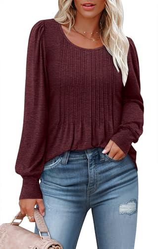 BETTE BOUTIK Long Sleeve Shirts for Women Fall Tops Dressy Blouses Crewneck Tunic Tops for Leggings S-3XL