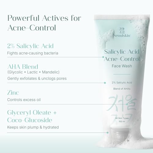Image of Seoulskin 2% Salicylic Acid Acne Control Face Wash for Oily & Acne Prone Skin | With AHAs for Pore Cleansing, Oil Control & Sebum Regulation | Treats Active Acne | For Women & Men | 100 ml