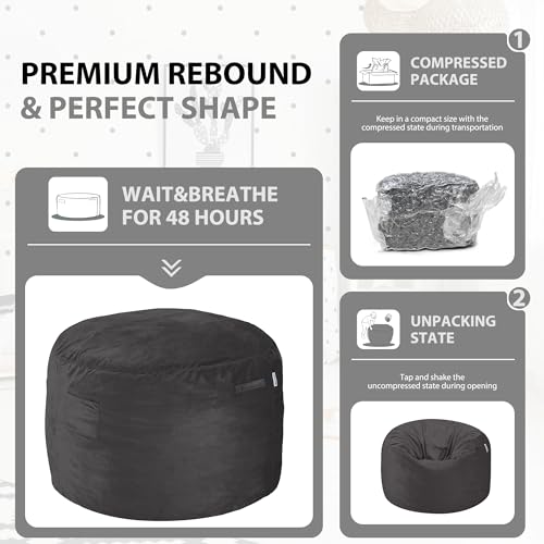 3Ft Velvet Memory Foam Bean Bag Chair