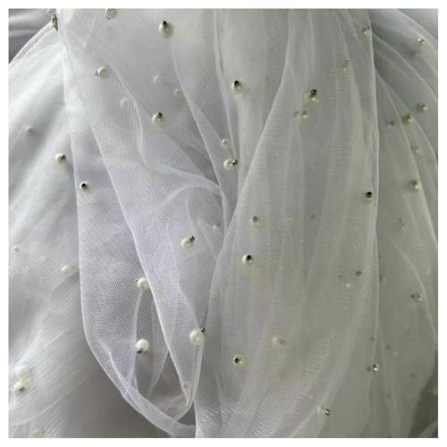 Tissu tulle perlé blanc infroissable pour voiles et robes