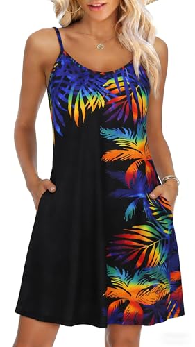 Image of elescat Womens Summer Dresses Spaghetti Strap V Neck Casual Sleeveless Sundress Beach Cover Ups with Pockets 2026
