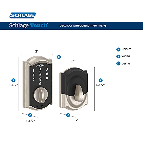 Schlage Be375 Cam 622 Touch Camelot Deadbolt, Electronic Keyless Entry Lock, Matte Black #TOP1