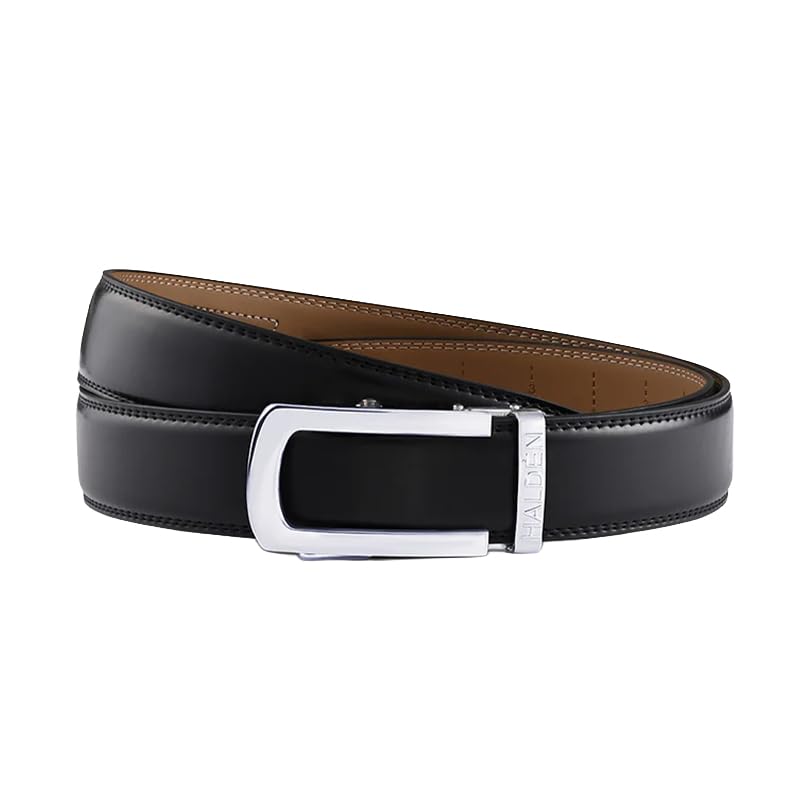 Image of HALDEN BURLEY Belts For Men Leather Original (Free Size Fits Up to 44 Inch Waist) Ratchet Straps, Unique Magnetic Auto-lock Buckle Belt For Man
