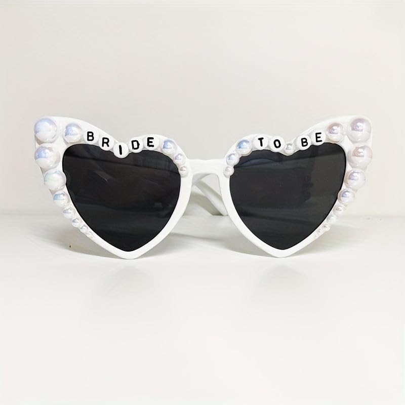 CranightBride To Be Sunglasses Faux Pearl Embellished Heart Shaped Sunglasses Bachelorette Hen Do Party Accessories Decorations