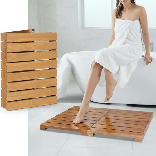 Foldable Teak Shower Mat, Floor Mat for Bathtub, Non -...