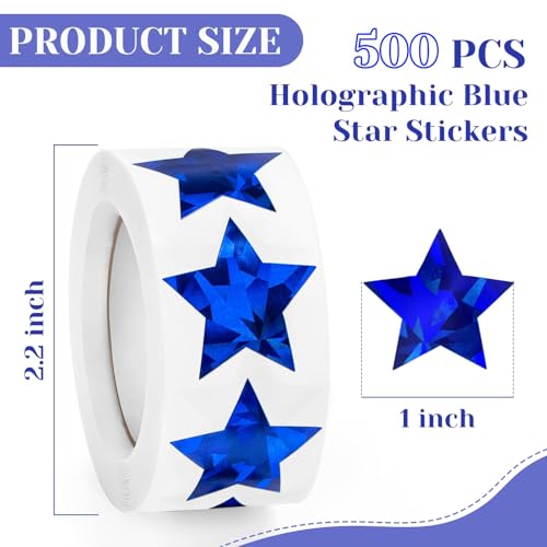 500 PCS Holographic Blue Star Stickers, 1 inch Self Adhesive Metallic Glitter Foil Stickers Sparkly Star Sticker Reward Behavior Chart Labels for Kids Students Teachers Supplies