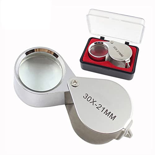 Microscope Folding 30X Magnifying Glass Mini Size Portable Pocket Jeweler Magnifier Loupe, Golden Silver Foldable Monocle Jewelry Lupe(Silver)