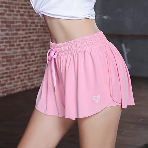 Image of 2 in 1 Flowy Running Shorts for Women Gym Yoga Athletic Womens Workout Biker Spandex Lounge Sweat Skirt Summer