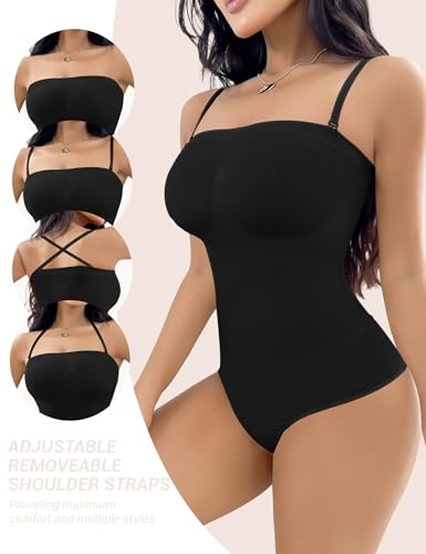 Women's Strapless Shapewear Bodysuit Tummy Control Seamless Sculpted Body Shaper with Removable Straps3