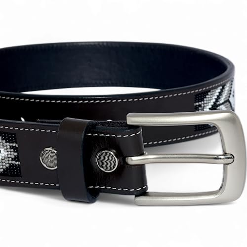 Handmade Aztec Heavy Duty Bead Full-Grain Leather Belt Unisex, Removable Buckle.4