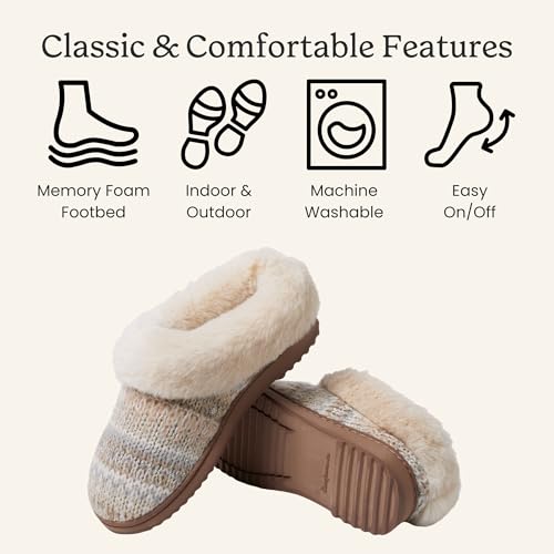 Image of Dearfoams Women's Memory Foam Cozy Soft House Slippers Gifts for Women Hannah Knit Clog House Shoes