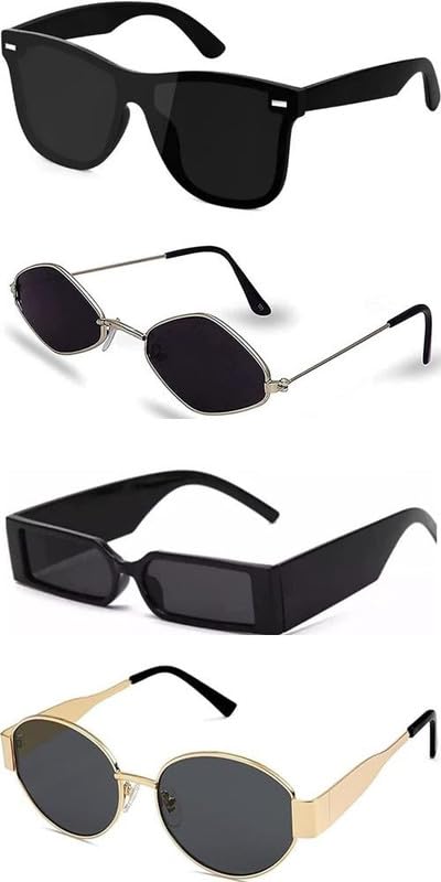 MC stan Shades Unisex set of 4 MC stan goggles rectangle sun glasses MC stan shades Retro Vintage Narrow Women::white black glasses white google for women offer pack of 4 goggles for women 347-image-40