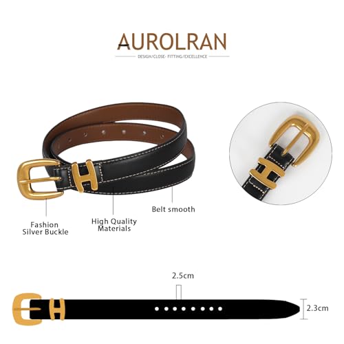 Image of Aurolran Women's Leather Belt with Buckle - Ideal for Dresses, Jeans, and Coats