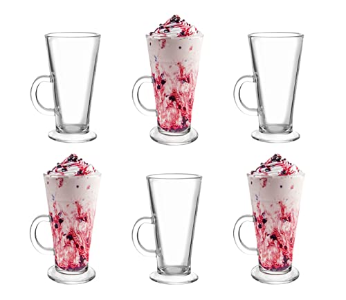 Royal Cuisine Glass Coffee Mugs Set of 6 Heat Resistant Glass Cups with Handles for Hot Drinks Stylish Latte Glasses Cappuccino Cups Tea Cups Coffee Glasses & Hot Chocolate Station Use (270ml)
